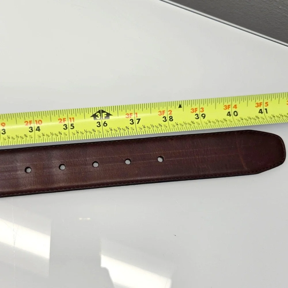 Fossil Leather Belt Men 36 Chocolate Brown Triple Groove Antiqued Brass Buckle
